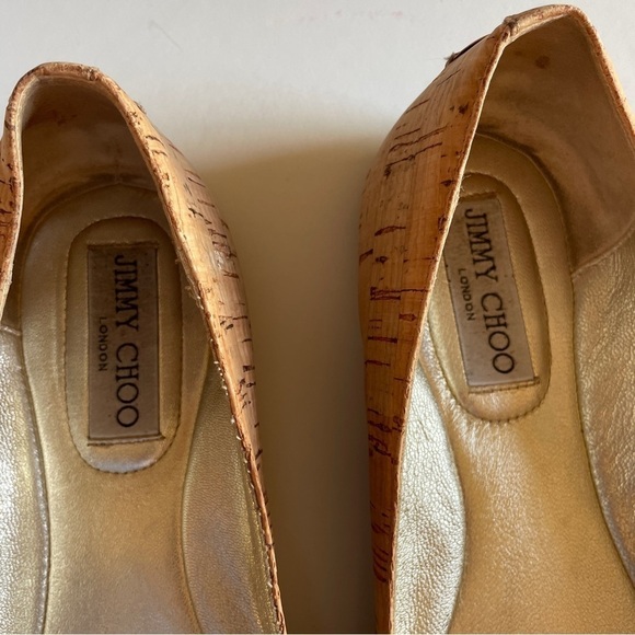 Jimmy Choo Whirl Cork Gold Leather Cap Ballet Flats - Picture 5 of 15